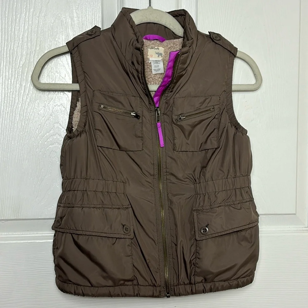 CREWCUTS Girls Puffer Vest fleece lined size 10 girls zip up vest stretch waist